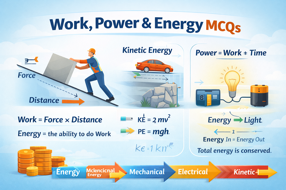 Work, Power, and Energy MCQs with Answers 100 Physics Multiple Choice Questions